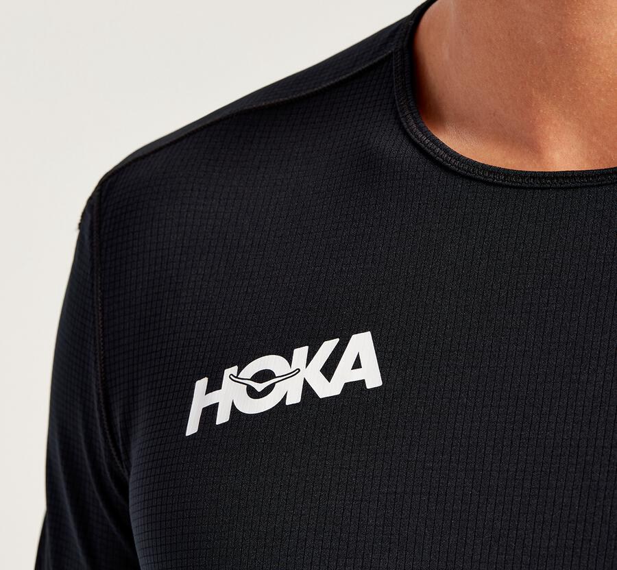 Hoka Australia One One Performance Short Sleeve - Mens Tops Black - JAFDK-1439